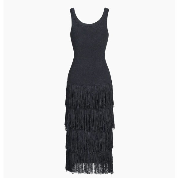 Black Fringed Sleeveless Midi Dress - Picture 3 of 7